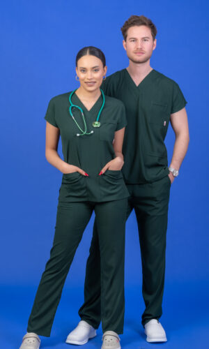Tek Üst Unisex Kalıp Koyu Yeşil Likralı Hemşire / Doktor Forması Scrubs